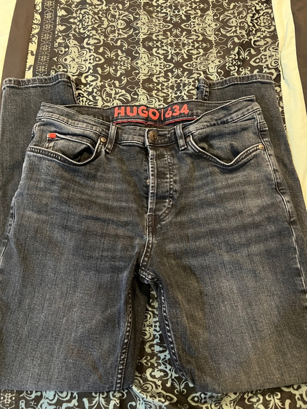 Hugo Boss 634 Slim Straight Washed Gray Jeans with Red Logo